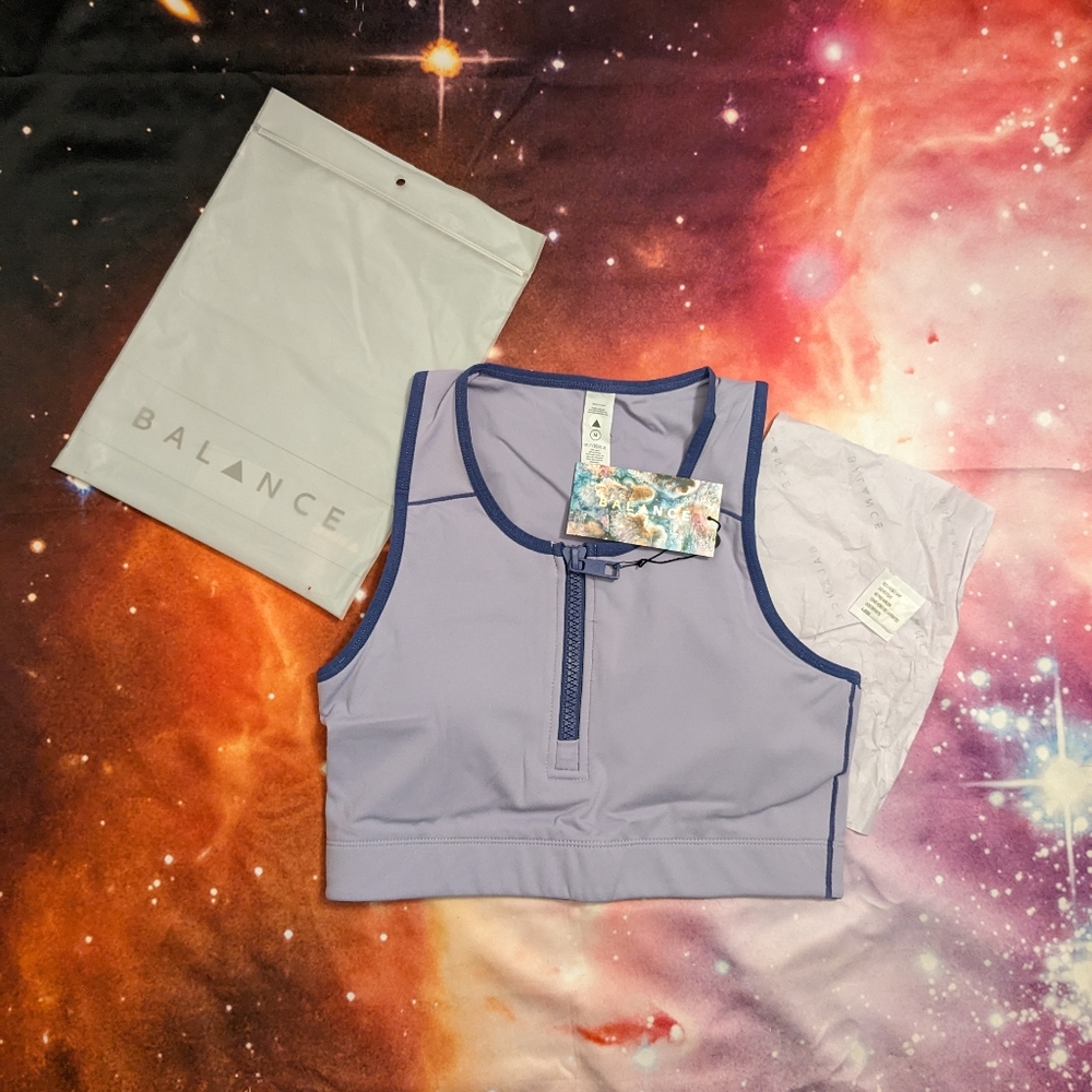 🪻 Balance Athletica Vitality Celestite Lavender Isotope Zip Bra Size Medium NWT